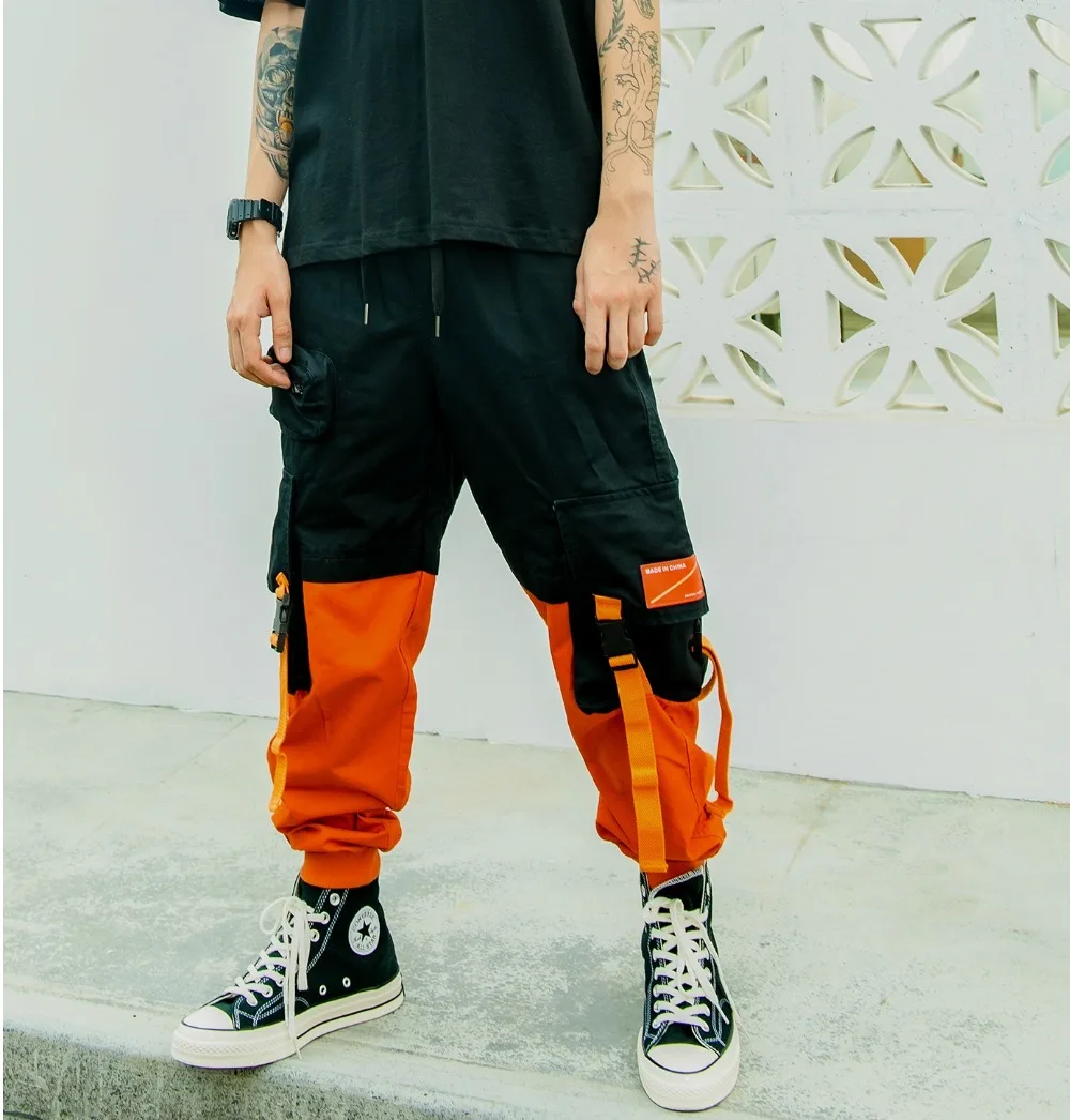

Hip Hop Streetwear double-buckle Male Trousers Panelled Multi-Pocket Safari Style Men's Jogger Cargo Pants