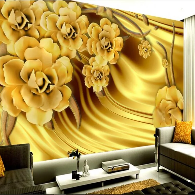 Beibehang пользовательский большой Фреска роскошные золотые пионы Шелковый узор