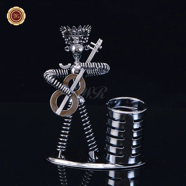 Us 9 28 22 Off Wr Metal Craft Pen Holder Creative Model Guitar Player Toy Table Decorations Christmas Gifts New Year Decor In Figurines Miniatures