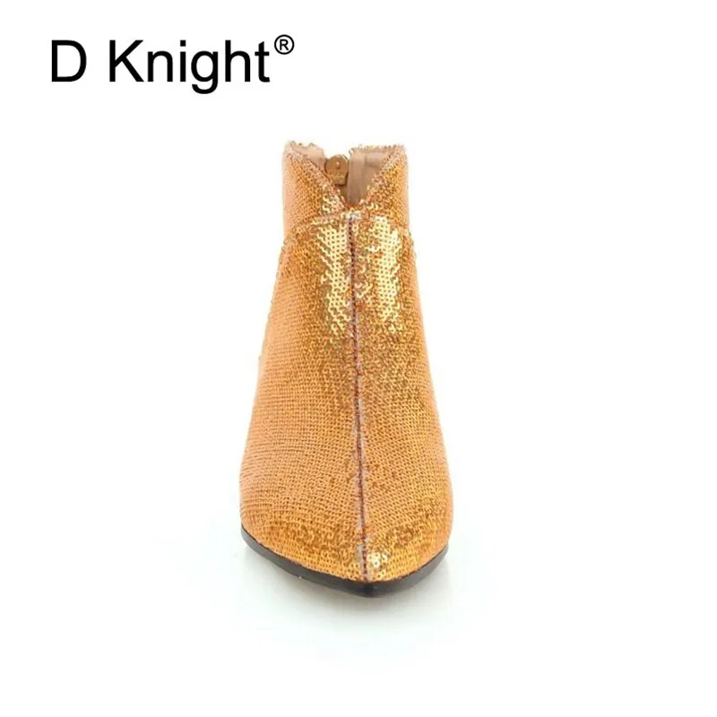 Plus Size 32-43 Women's Chelsea Boots Autumn Winter 2018 New Ankle Boots For Women Rhinestones Comfortable Sequins Ladies Shoes (6)