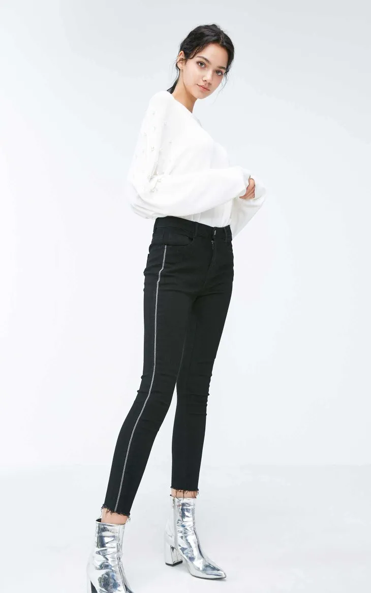 Vero Moda боковой шов металлической цепочкой Slim Fit слегка стрейч джинсы джинсовые брюки женские | 318349517