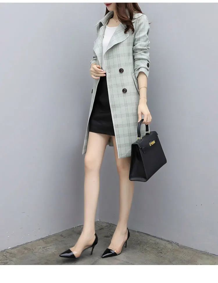 Новые осенние пальто и куртки в Корейском стиле высокого качества клетчатая куртка с отворотом с длинным рукавом прямой ветровка