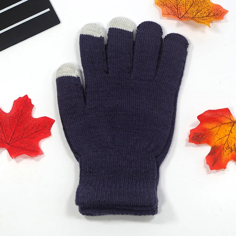 Женская зимняя обувь осень Теплые Симпатичные Сенсорный экран акрил стрейч вязать перчатки Для мужчин Для женщин Мода Полный митенки для пальцев шерстяные перчатки B51 - Цвет: Dark Gray