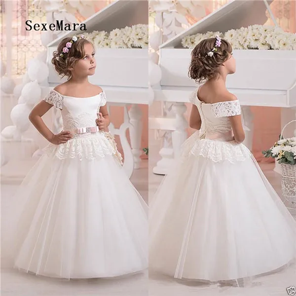 lace off the shoulder flower girl dress