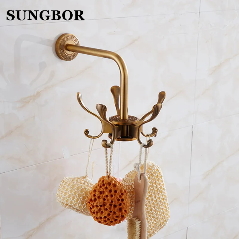 

Swivel Europe Carving Clothes Hook Bathroom Accessories Rotate Robe Hooks Wall Mounted Antique Towel Hook Zinc Alloy JYW-022