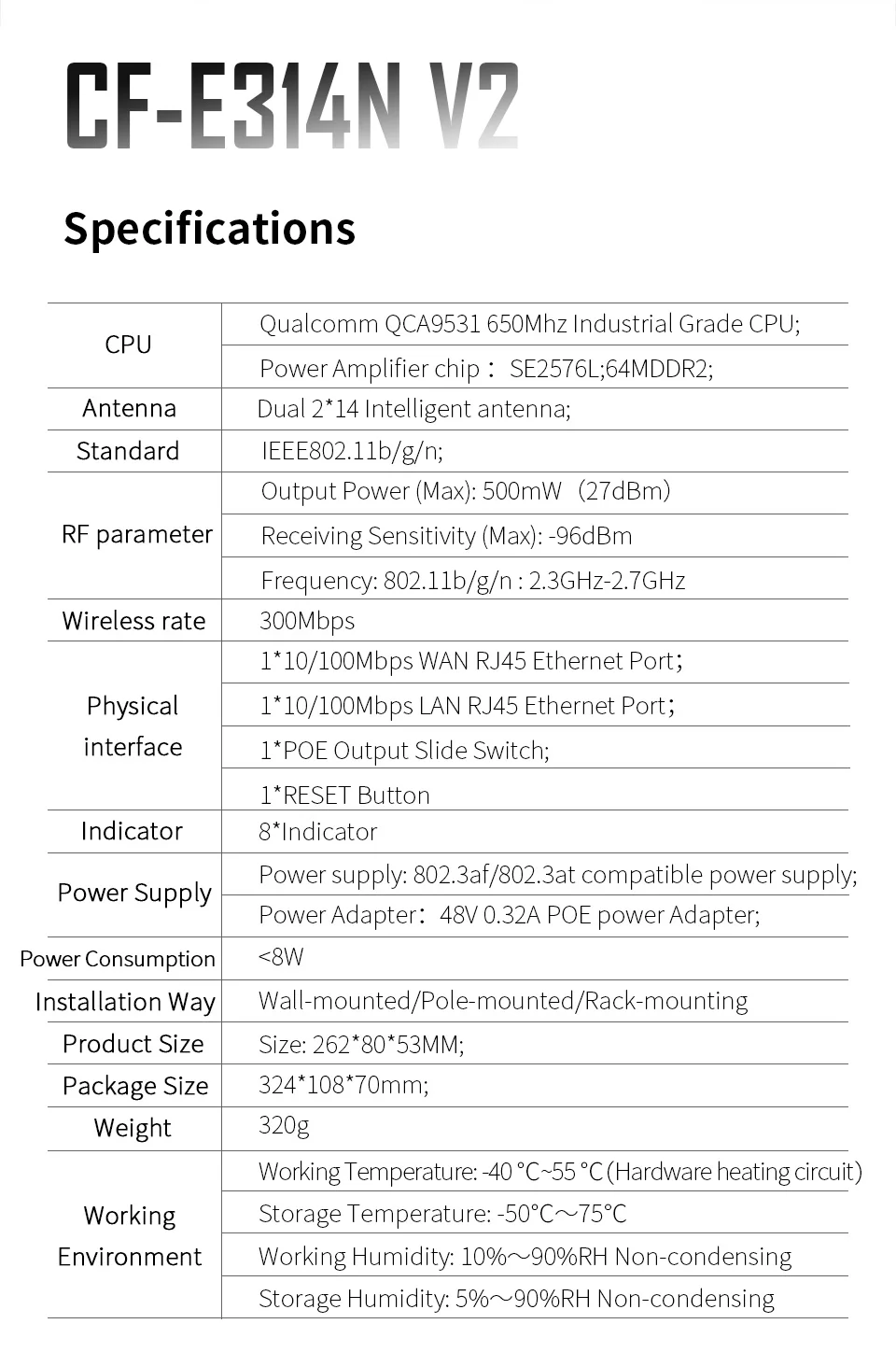 3-5 км Long Distance 300 Мбит Открытый WI-FI маршрутизатор CPE 2 * 14dBi антенна wifi высокой мощности 2.4g wifi повторителя rj45 poe Беспроводной мост