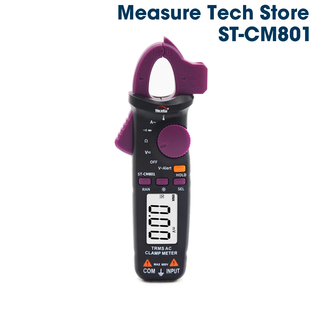 

Nicetymeter ST-CM801 True RMS 2000 Counts Digital AC Clamp Meter Measure Resistance Temerature Mini Clampmeter NCV Backlight DIY