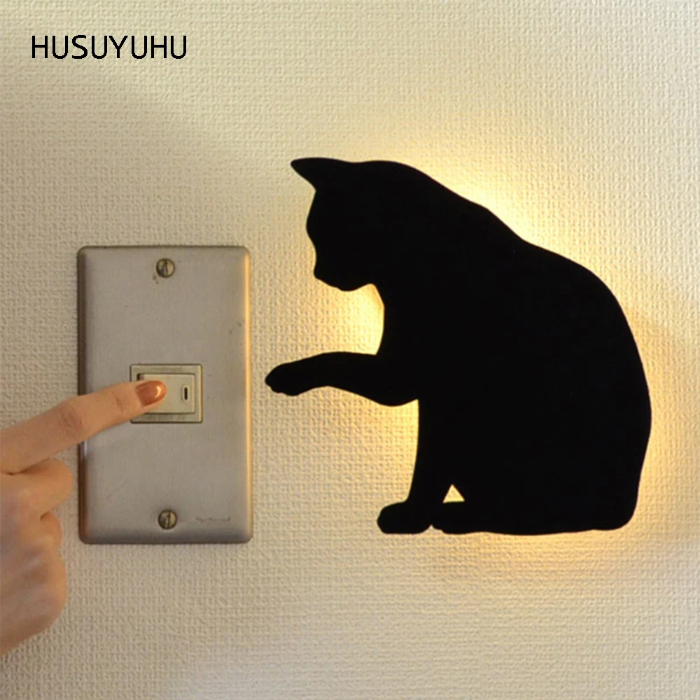 

HUSUYUHU Novelty Cat Acrylic Voice-Activated Lamp Night Light Wall Lamp Corridor Balcony Home Decor Lighting Battery Operated