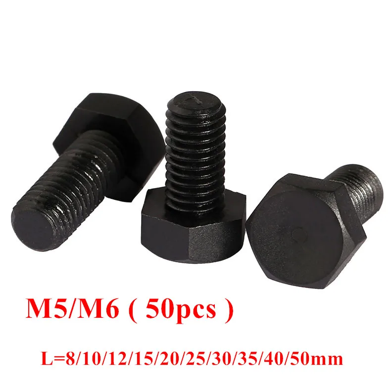 50pcs M5 M6 Black Plastic Nylon External Hex Screw Outside Hexagon