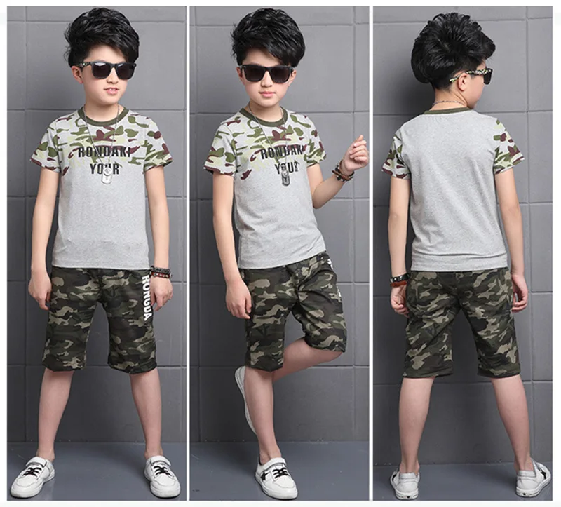 2019 summer boys teenage sport sets kids short sleeves T-Shirt + camouflage shorts suits boys clothes sets 3-10T (9)