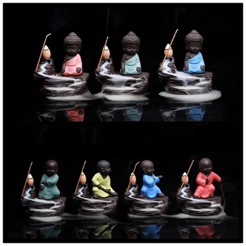 

The Lovely Little Monk and Small Buddha Censer Backflow Incense Burner for The Home Office Teahouse Home Decor Christmas gift