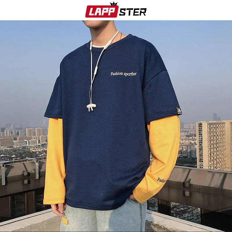 Толстовка LAPPSTER Мужская в стиле Харадзюку Свитшот хип хоп имитация двух предметов