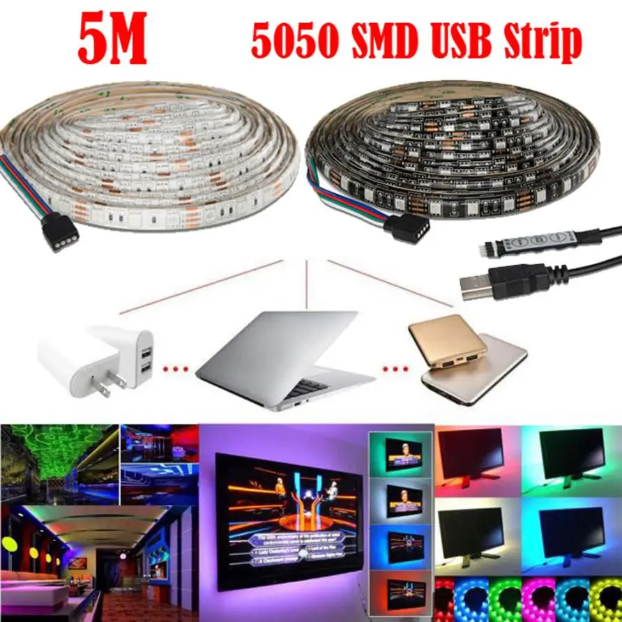 Новый 500 см Multi-color RGB LED Strip Light USB Кабель LED-ТЕЛЕВИЗОР Фоне Комплект Освещения