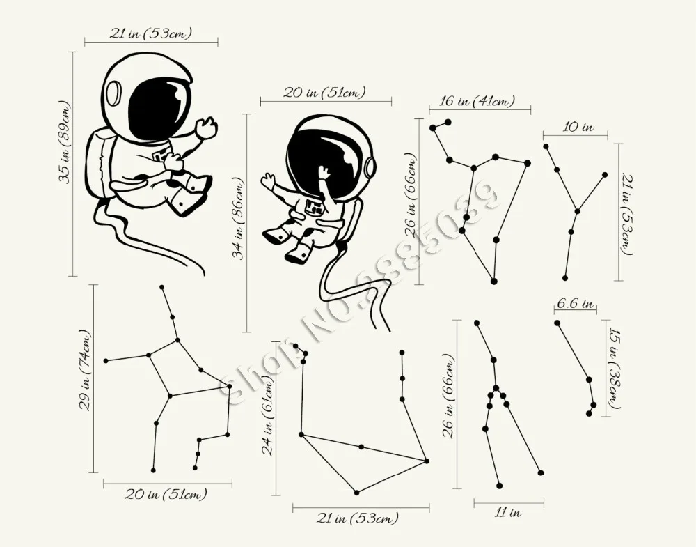 Две астронавты с созвездиями наклейки на стены Звезды аппликации для детской комнаты DIY наклейки на стены Созвездие фрески домашний декор LC580