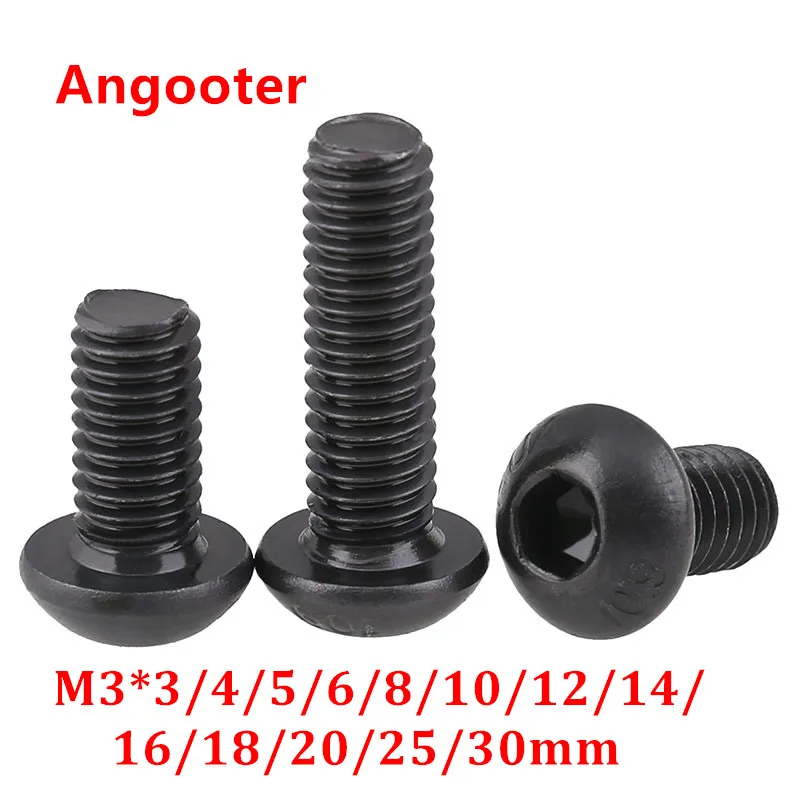 

100pcs ISO7380 M3*5/6/8/10/12/16/20 Hex socket Button head screw Black steel Round Head Screw Mushroom Cup Bolts Machine screws