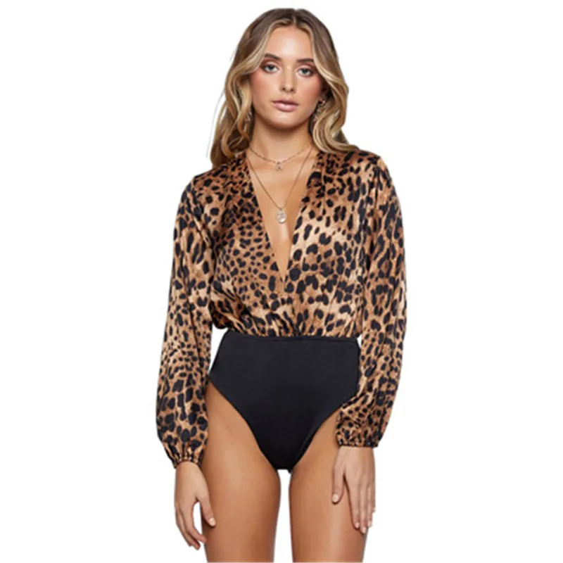 

2019 New Body Mujer Sexy Leopard Print Deep V-Neck Club Bodysuit Tops Women Spring Autumn Long Sleeve Bodysuit Jumpsuit W02