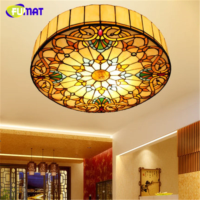 FUMAT Tiffany Ceiling Lights Stained Glass European Baroque Classic