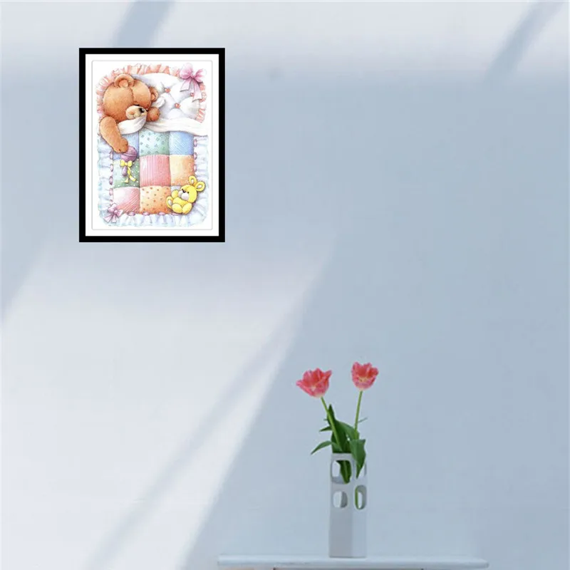 FineTime DIY full 5D diy diamond pattern sleep pattern clothing with bear picture cross stitch mosaic decorative rhinestones