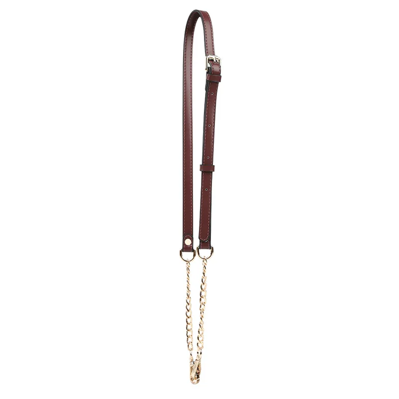 Chain Metal Shoulder Bag Strap PU Leather Long Shoulder Belt Solid Color Handbag Straps Replacement Women Bag Accessories