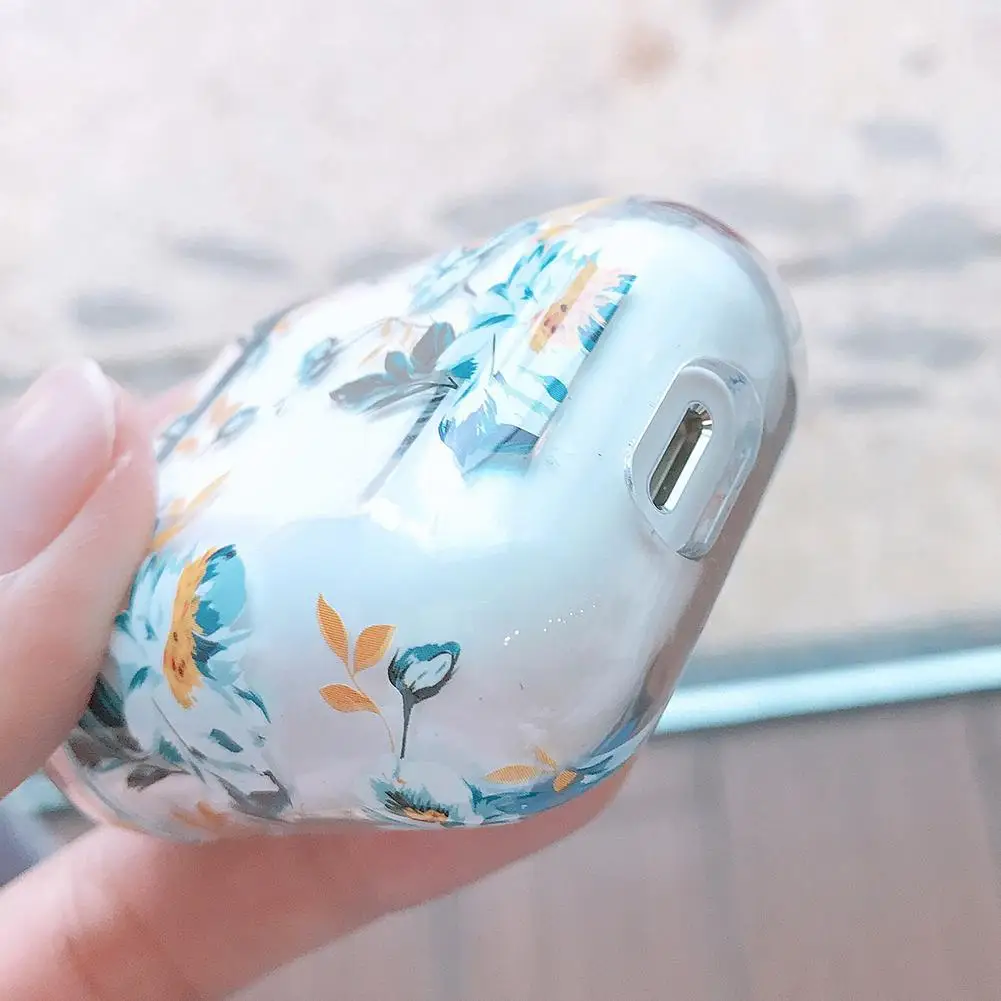 Защитный чехол для Airpods прозрачный с рисунком лимон клубника гардения
