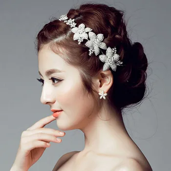 

Wedding Bridal Hair Accessories Pearl Flower Tiara Headband Silver Plated Crystal Hair Vine Tiara for Women