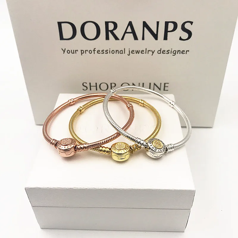 

2019 Euro Charms logo Carving 925 silver chain women bracelet doranps bangle jewelry gifts,charmss jewelries store