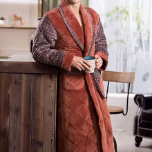 Зимний банный халат мужской высококачественный британский Повседневный утепленные фланелевые хлопковый Халат Мужская домашняя одежда Теплый струнный Халат