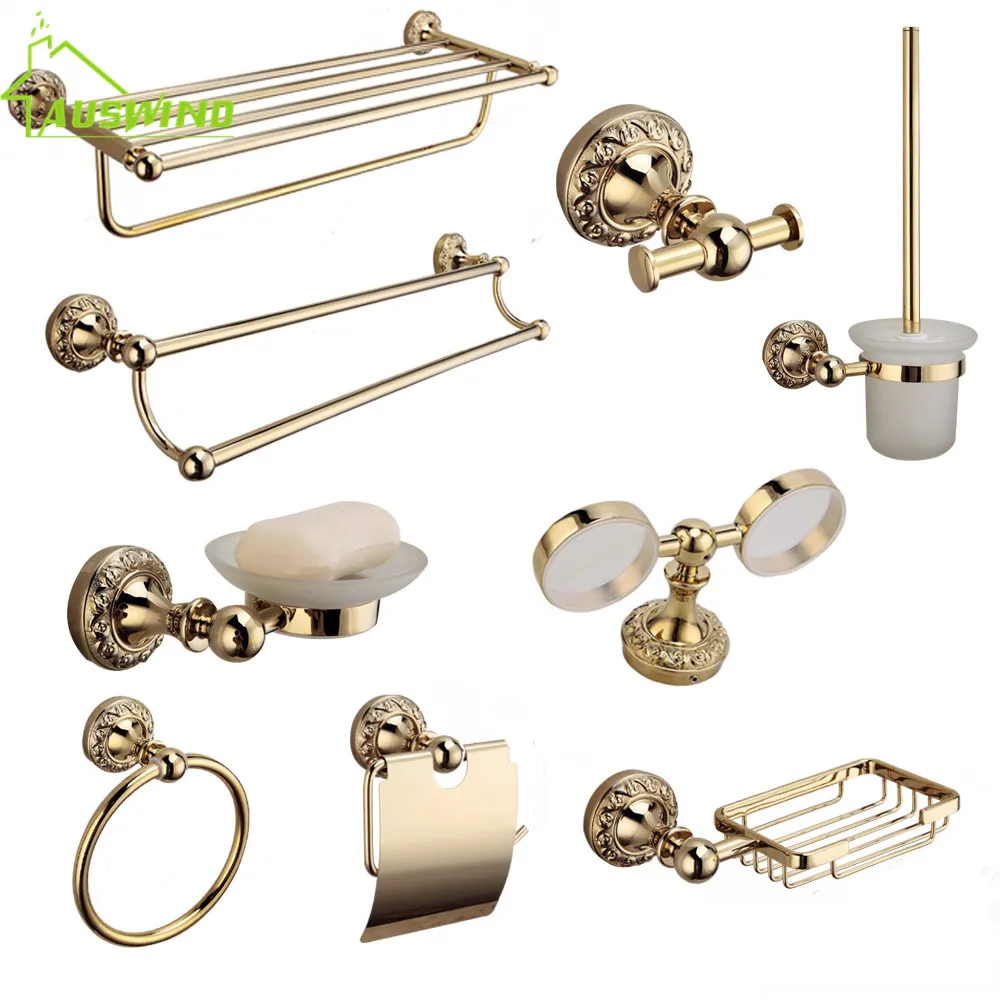 

Gold Polished Toilet Brush Holder Antique Bathroom Accessories Wall-mounted Bathroom Products Metal Bathroom Hardware Set