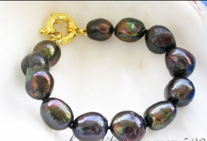 

Z4515 NICE 8" 15mm baroque black freshwater cultured pearl bracelet @^Noble style Natural Fine jewe SHIPPING 5.25