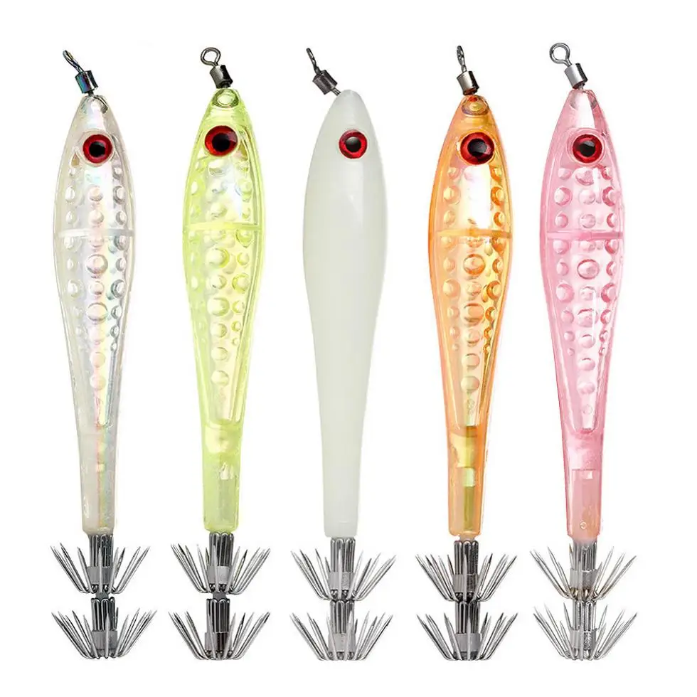 

5pcs/lot Luminous Squid Hook Lures 5 Colors Hard Plastic Noctilucent Shrimp Baits /Orange, Pink, Luminous, White, Green