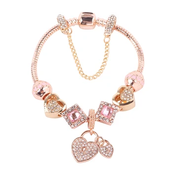 

Couqcy Rose Gold Chain Lady Exquisite Bracelets Crystal DIY Bangle Luxury Brand Jewelry Gift Fit Women Bracelets