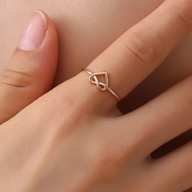 

Adjustable Tie Hollow Heart Gold Ring Silver Black Color Simple Engagement Rings for Women Fashion Jewelry 2018 Rings for Female