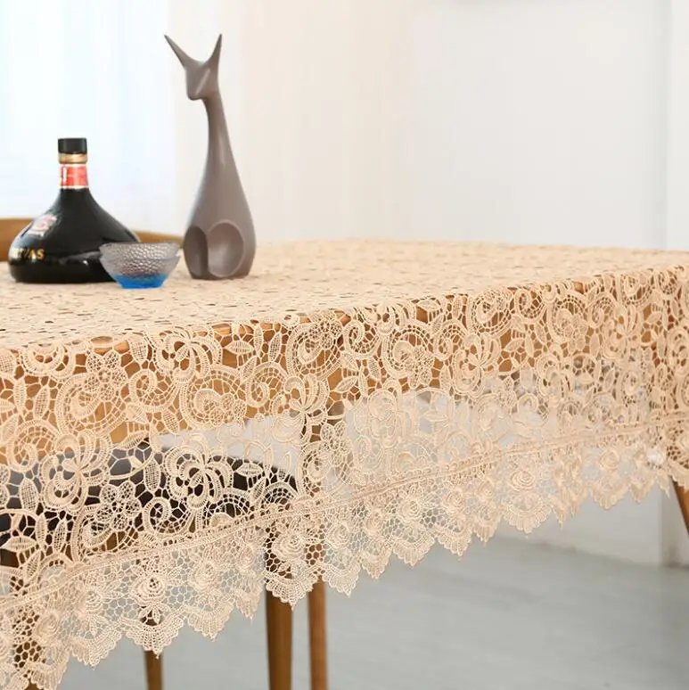  Proud Rose Light Coffee Embroidered Table Cloth European Lace Tea Table Cloth Home Decor Rectangula