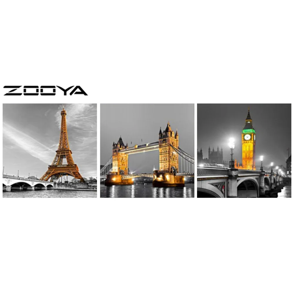 

ZOOYA DIY Full Diamond Embroidery Painting Cross Stitch Triptych Paintings DIY Painting House Tower Night View Of The City RF867