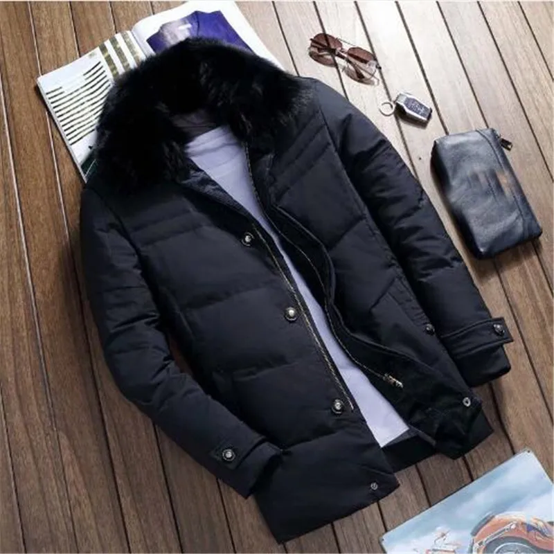 Пуховое пальто с воротником из натурального Лисьего меха, мужская теплая куртка с капюшоном, Зимняя парка, зимние пальто - Цвет: 3