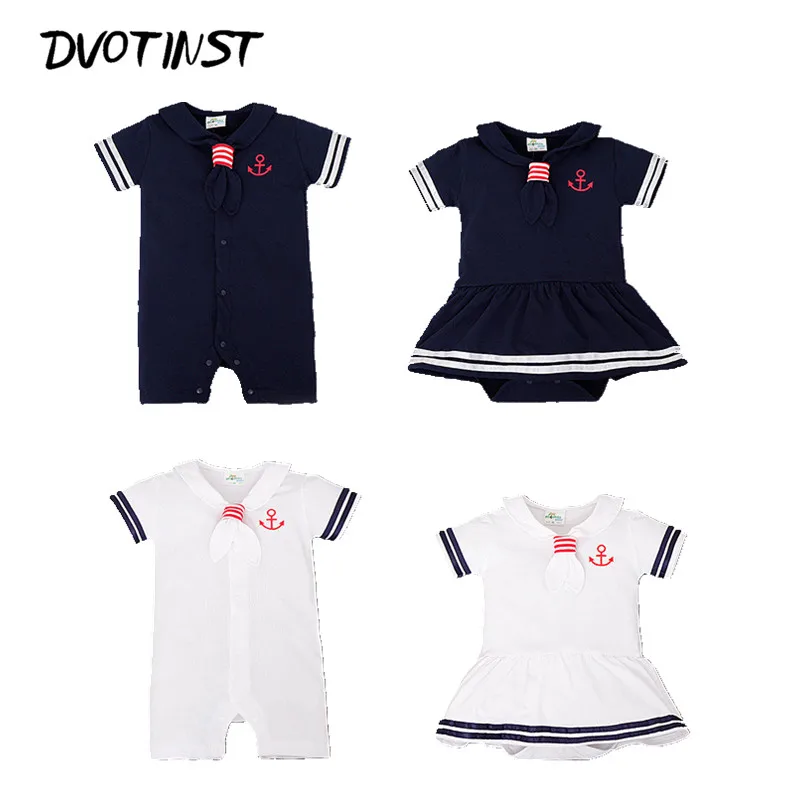 Baby Boy Girl Clothes Summer Short Sleeves Sailor Navy Style Rompers Dresses Outfit Infant Playsuit Jumpsuit Clothing Costume