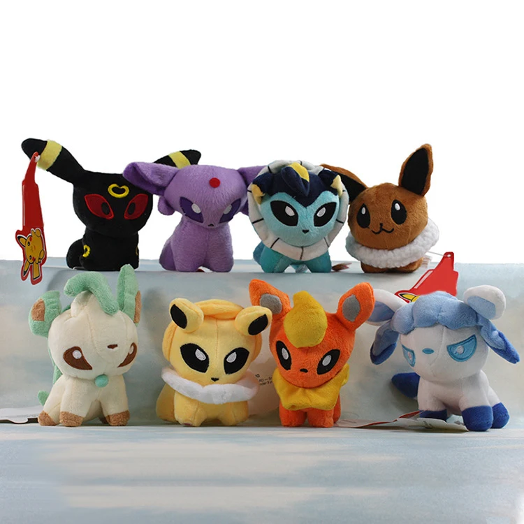 

8Pcs/set eevee plush toys 12-14cm Pikachu plush set stuffed Eevee Espeon Jolteon Vaporeon Flareon Glaceon for kids gift