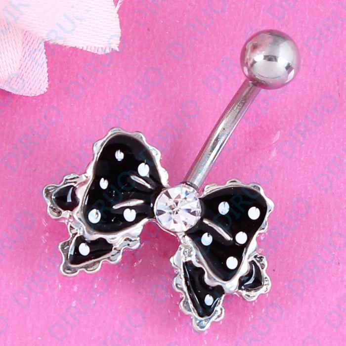 

Bow belly button ring fashion navel bar body piercing jewelry 14G Surgical Steel nickel-free