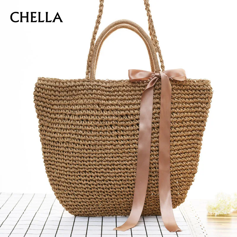 Women Straw Bag Summer Female Beach Bags Durable Weave Bucket Handbag