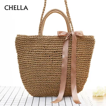 

Women Straw Bag Summer Female Beach Bags Durable Weave Bucket Handbag Rattan Knitting Casual Hobos Feminine Shoulder Bag SS0387