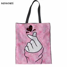INSTANTARTS Модные женские розовые сумки для покупок забавные лучшие друзья 3D печать тканевые сумки для девочек-подростков повседневные большие многоразовые сумки