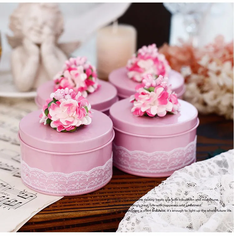 10 шт./лот, креативная розовая жестяная железная Свадебная коробка для конфет с цветами, подарок на день рождения, печенье в подарок, коробки, Рождественская коробка 7x4,5 см