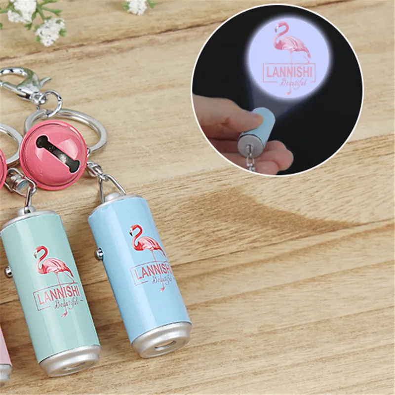 1PC Flamingo Projection Flashlight Keychain Flamingo Keychain Pendant
