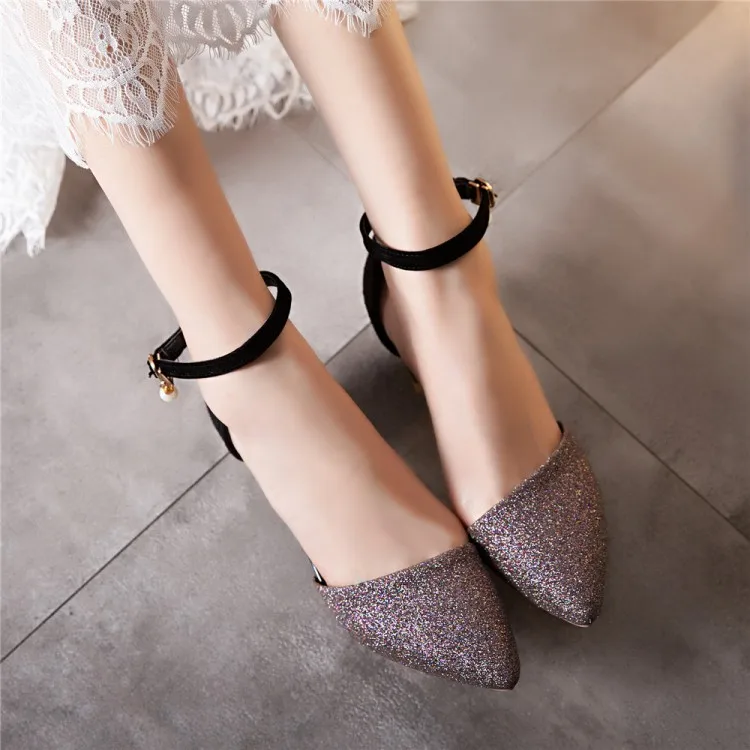 

Big Size 11 12 13 14 15 16 17 Ladies high heels women shoes woman pumps Sequins Rough heeled high heeled single shoes