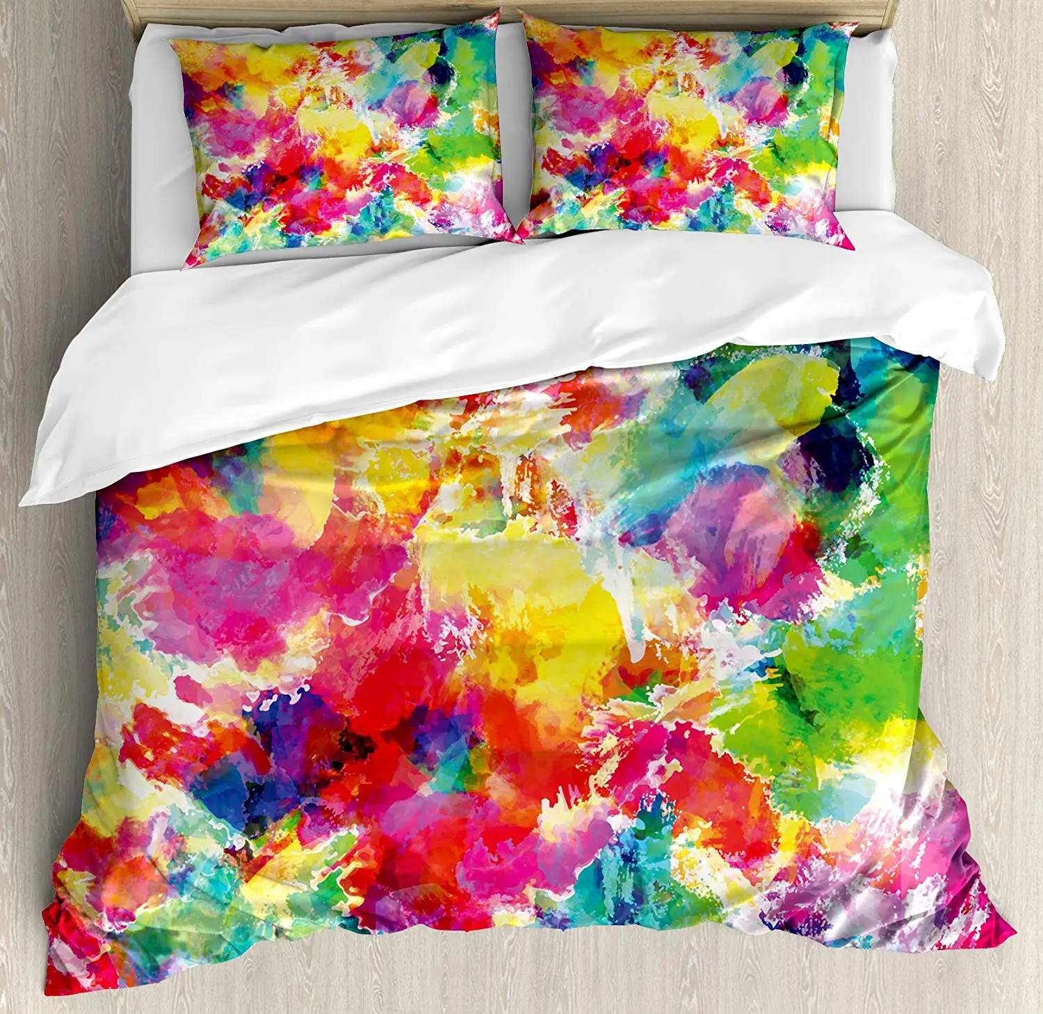 

Pastel Duvet Cover Set Queen Size Oil Painting Style Abstract Watercolors Brushstrokes Mottled Messy Vibrant Print Bedding Set