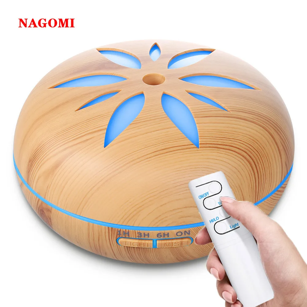 

550ML Petal Pattern Remote Control Air Humidifier Ultrasonic Wood Grain Aroma Essential Oil Diffuser With Night Light For Home