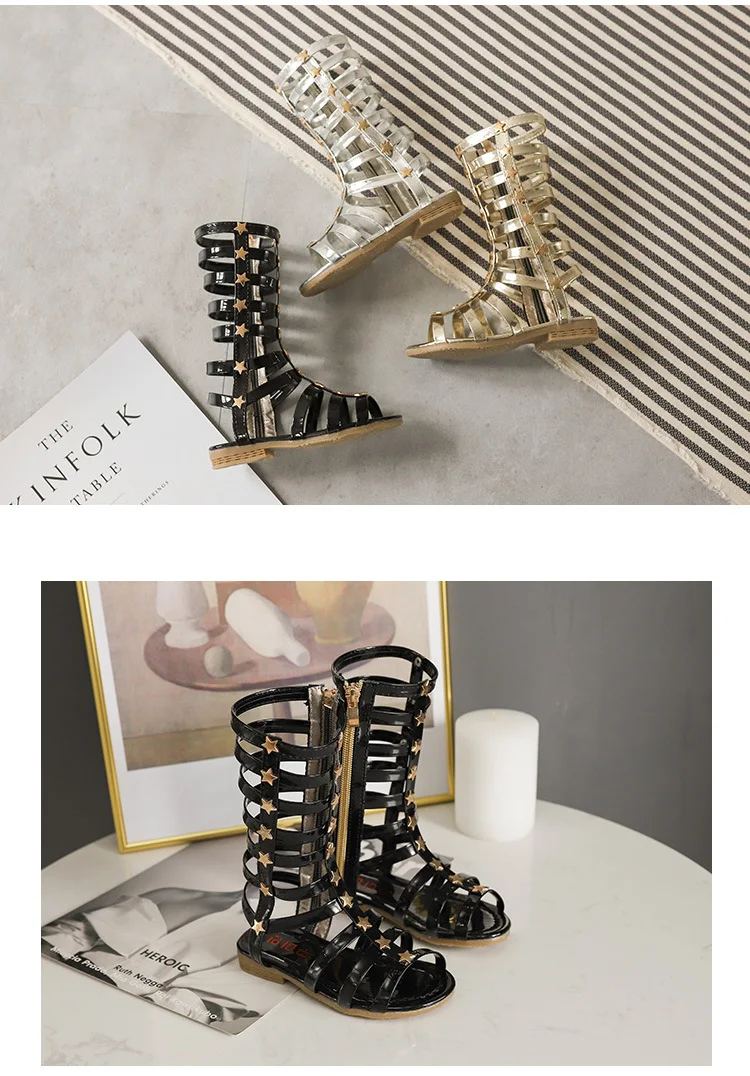Sandálias para Meninas Alta para Ajudar Botas de Joelho Verão Novas Crianças Moda Tubo Longo Sapatos Romanos Sandálias Ocas Gladiador 2020 7 moda alta para ajudar tubo longo sapatos