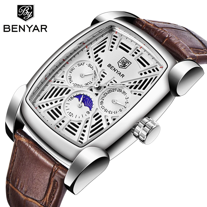 

New Top Luxury Brand 2019 Men's Watches BENYAR Fashion Casual Sport Waterproof Quartz Watch Men Leather Watch Relogio Masculino