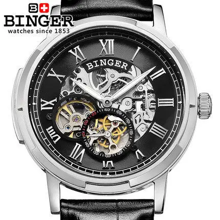 Switzerland Binger Military Army watches men luxury brand Leather Band Watch Automatic Analog Casual Outdoor Sport