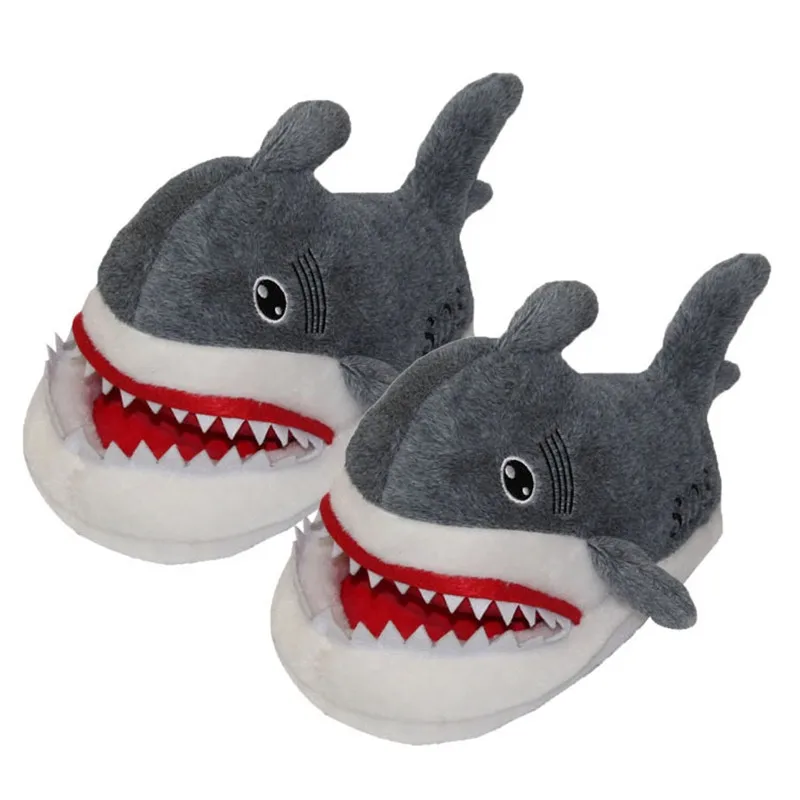

kids shark slippers plush thick Winter slippers for chuildren boys girls house slippers fur shoes